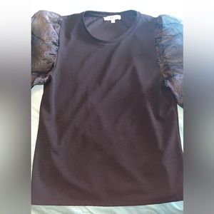 Love J fabric top with mesh sleeves, size medium